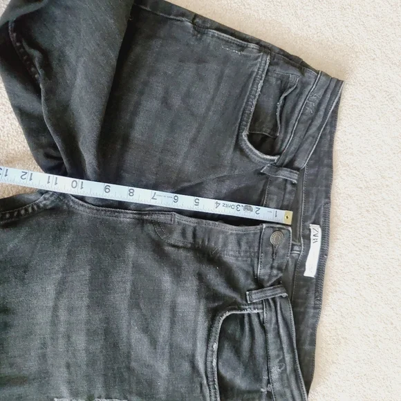 Zara Men's Charcoal Black Distressed Button Fly Skinny Jeans 34 - Picture 6 of 8